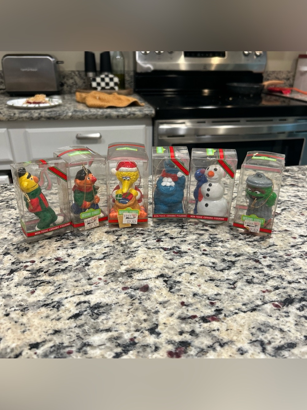 Set Of 6 NIB Ceramic Sesame Street Ornaments Vintage